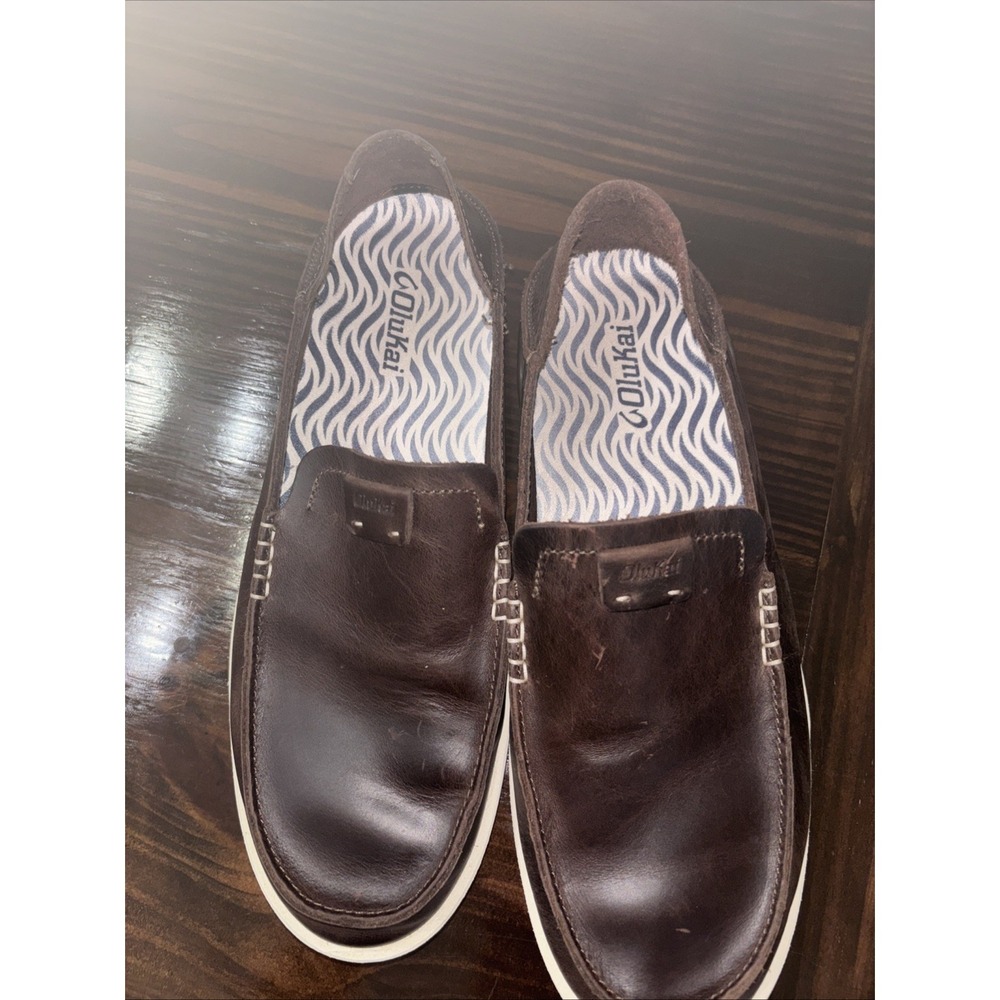 OluKai Kakahu Slip On Shoes Mens 11 Leather Brown Loafers Boat - Picture 3 of 12